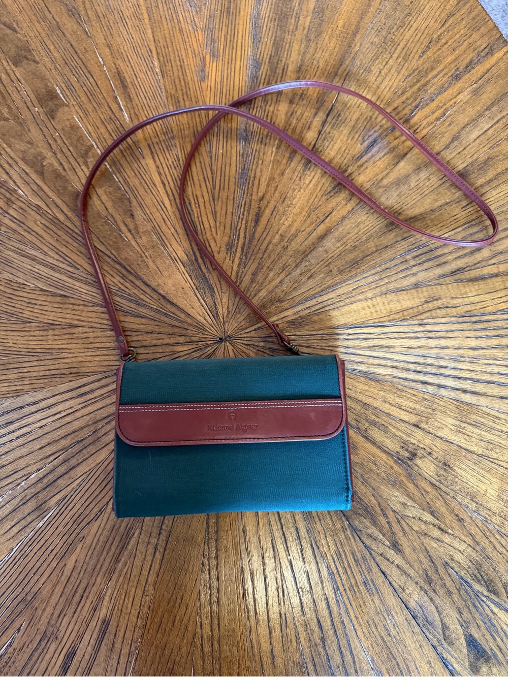Vintage Etienne Aigner Forest Green and Brown Leather Trim Crossbody